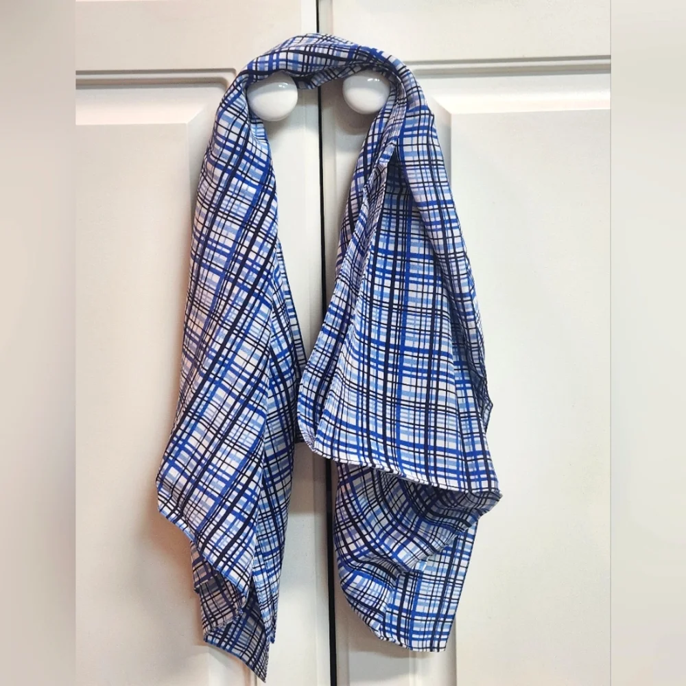 Bloomingdale's Blue and White Plaid Silk Scarf